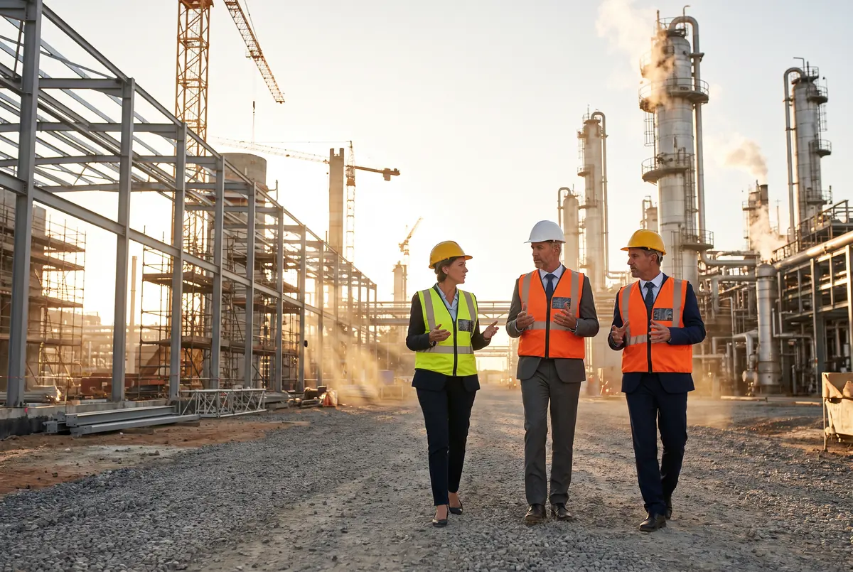 Directeurs industriels sur un site en travaux neufs